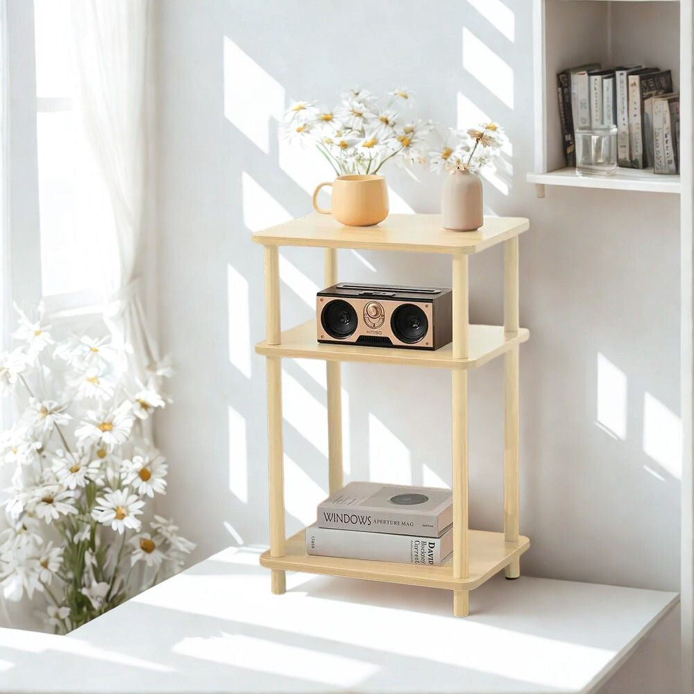 3-Tier Solid Wood End Table with Storage – Tall Modern Nightstand for Living Room & Bedroom
