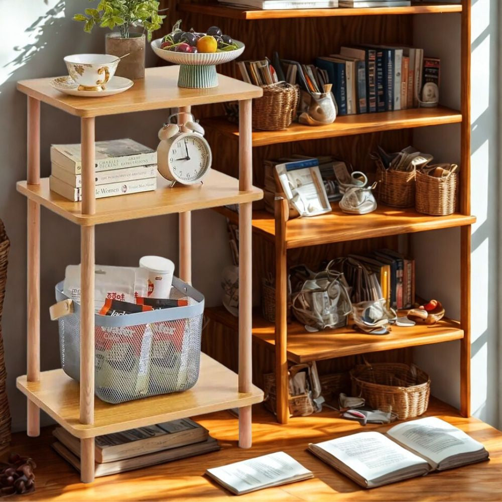 3-Tier Solid Wood End Table with Storage – Tall Modern Nightstand for Living Room & Bedroom