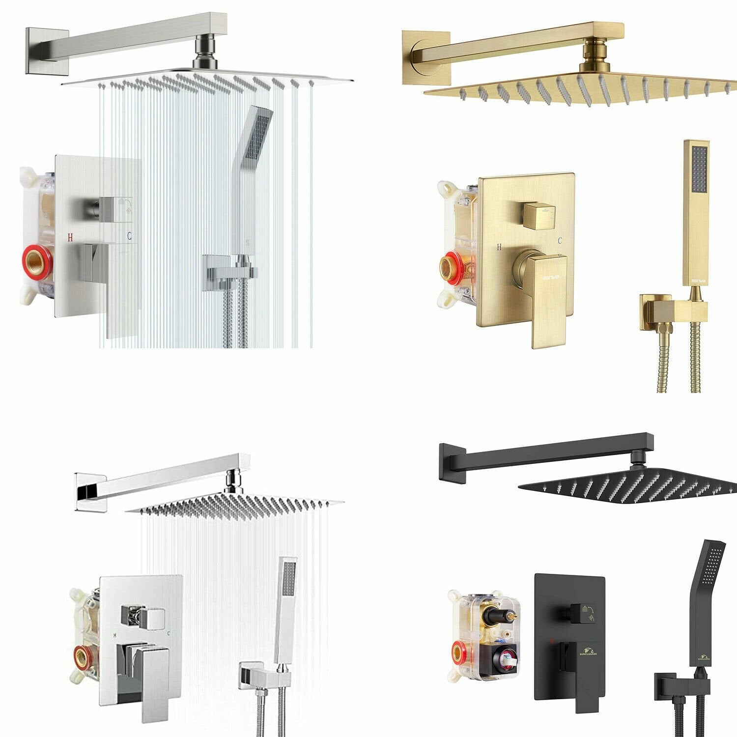 Wall-Mounted Shower Faucet Combo with Rainfall Shower Head and Mixer Valve image 10