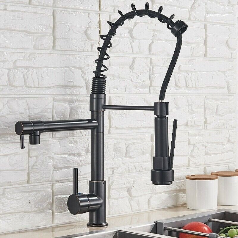 Matte Black Single Handle Pull Down Sprayer Kitchen Faucet with 360° Rotation Mixer Tap image 2