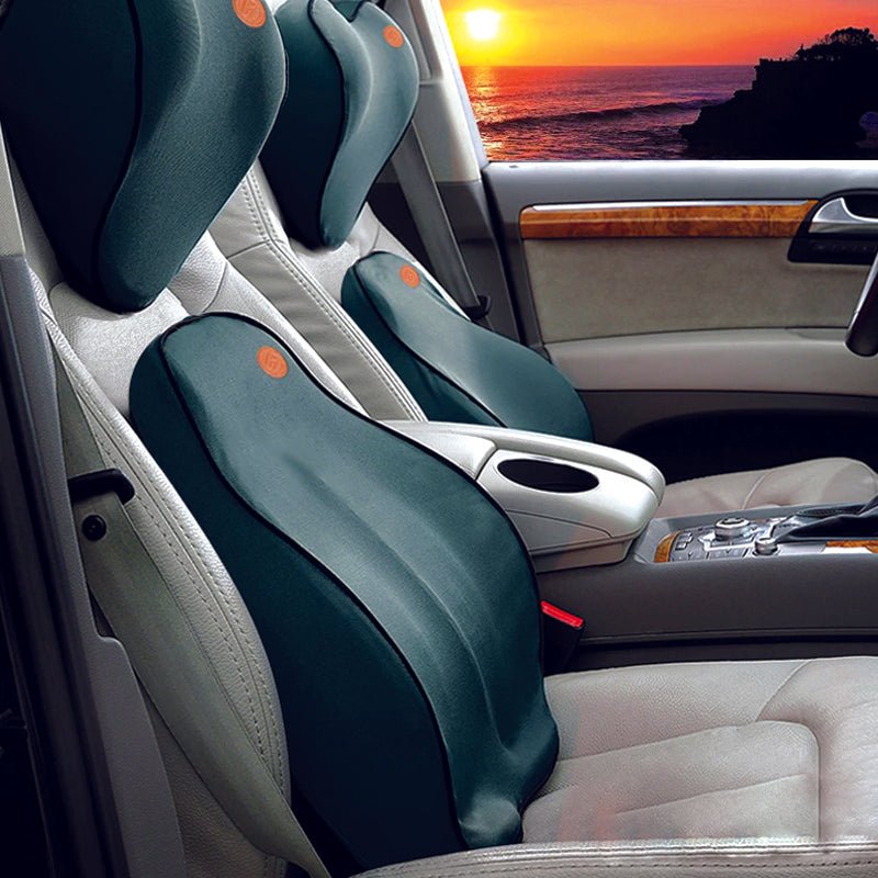 Car Seat Lumbar Back Support Pillow Cushion & Headrest - Green set image