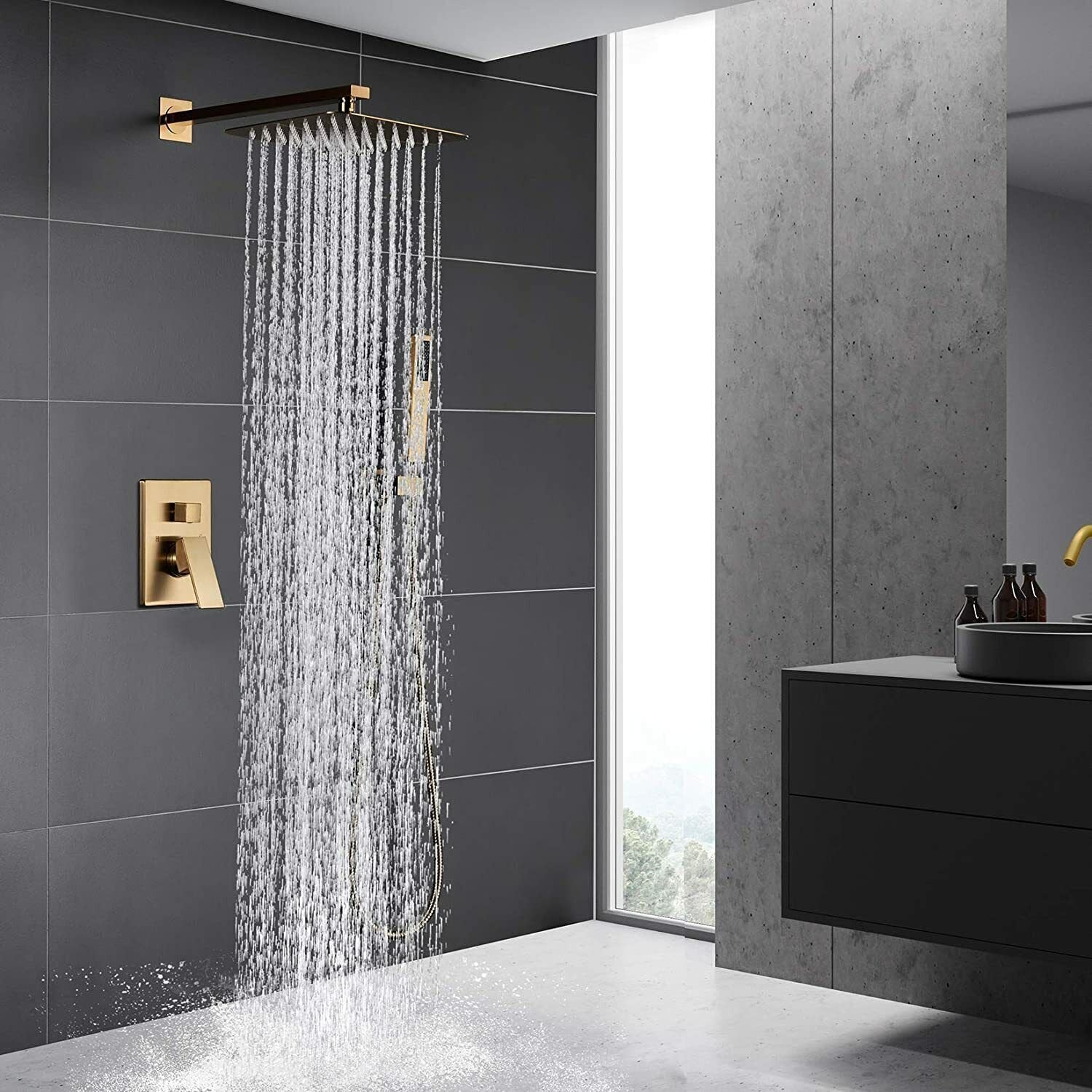Wall-Mounted Shower Faucet Combo with Rainfall Shower Head and Mixer Valve image 1