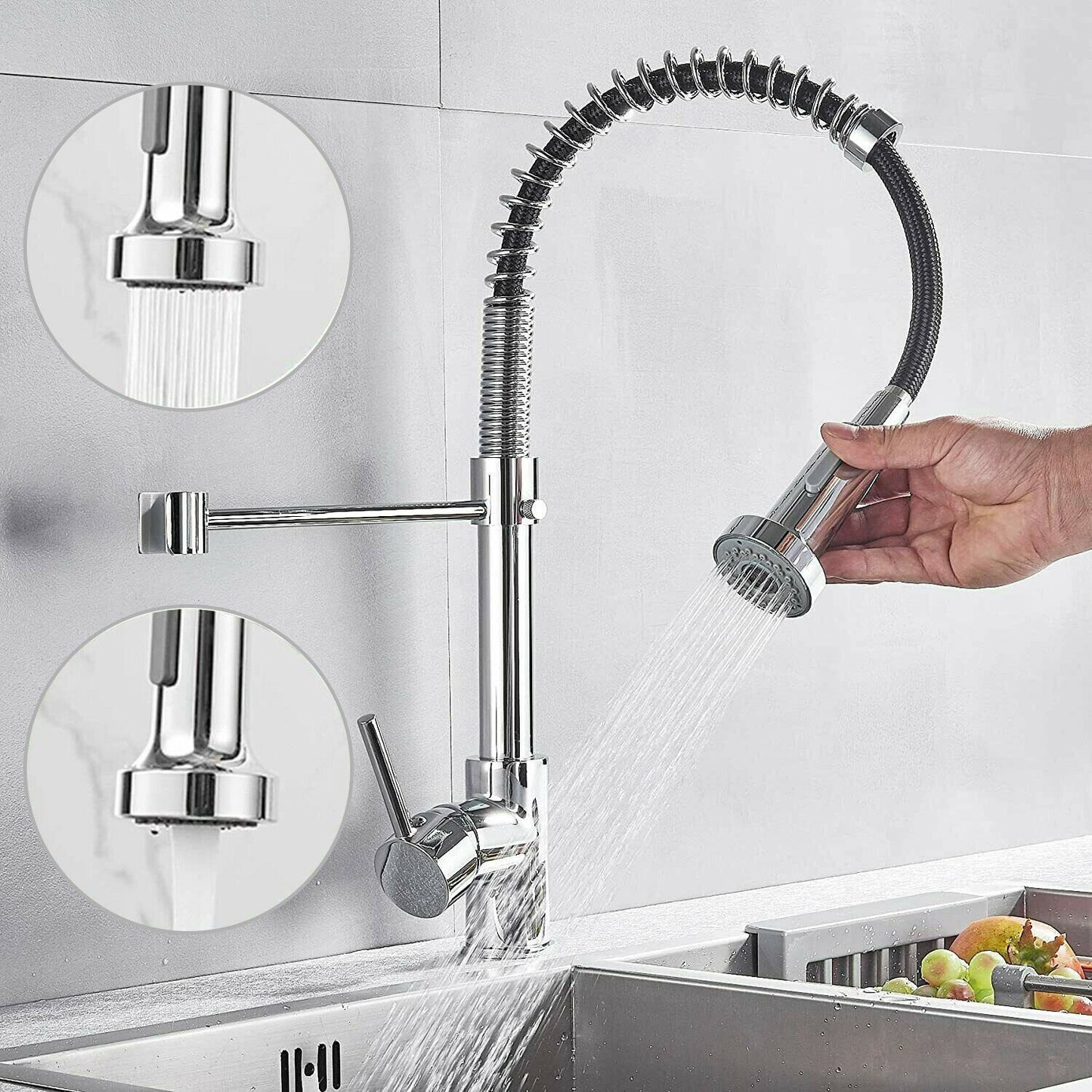 Kitchen Pull Down Spring Sink Faucet 360 Rotation Hot Cold Mixer Tap image 8
