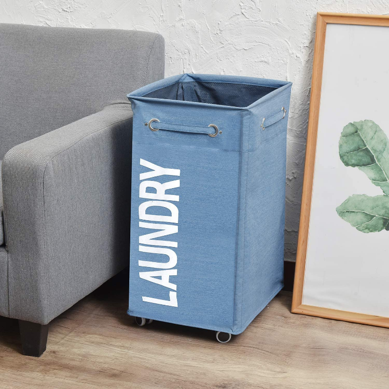 Roller Laundry Hamper Basket Cart With Wheels - Blue image