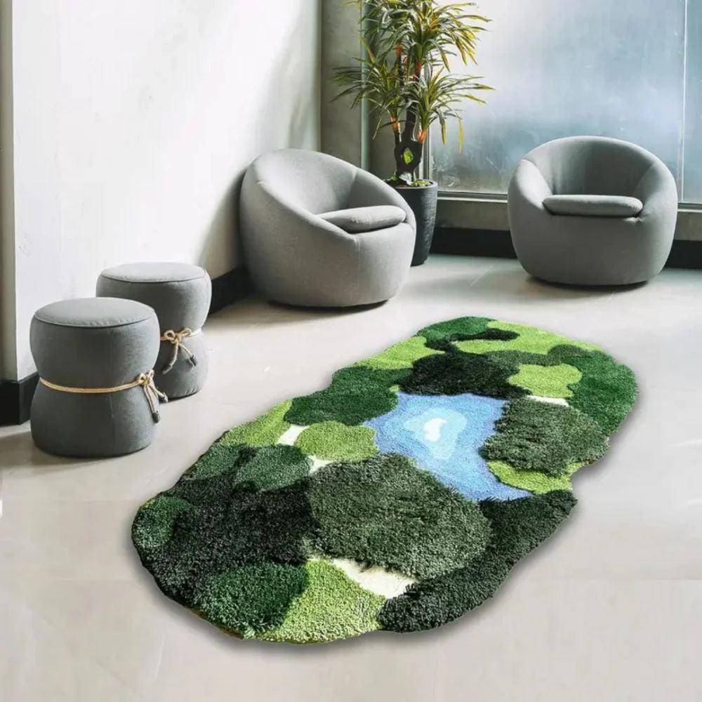 3D Moss Leaf Shaped Rug – Plush Tufted Botanical Bathroom Mat, Non-Slip & Washable