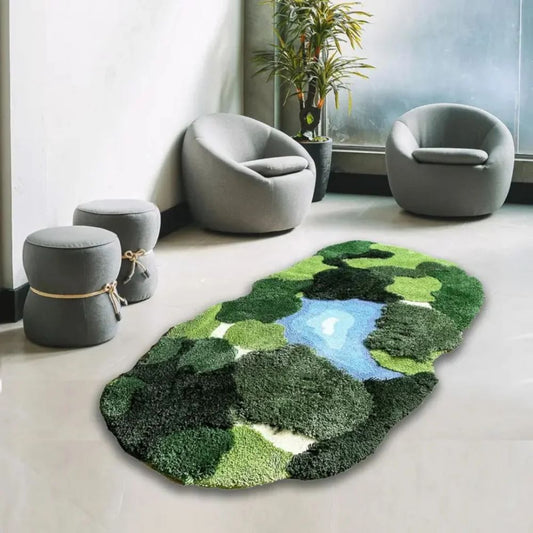 3D Moss Leaf Shaped Rug – Plush Tufted Botanical Bathroom Mat, Non-Slip & Washable