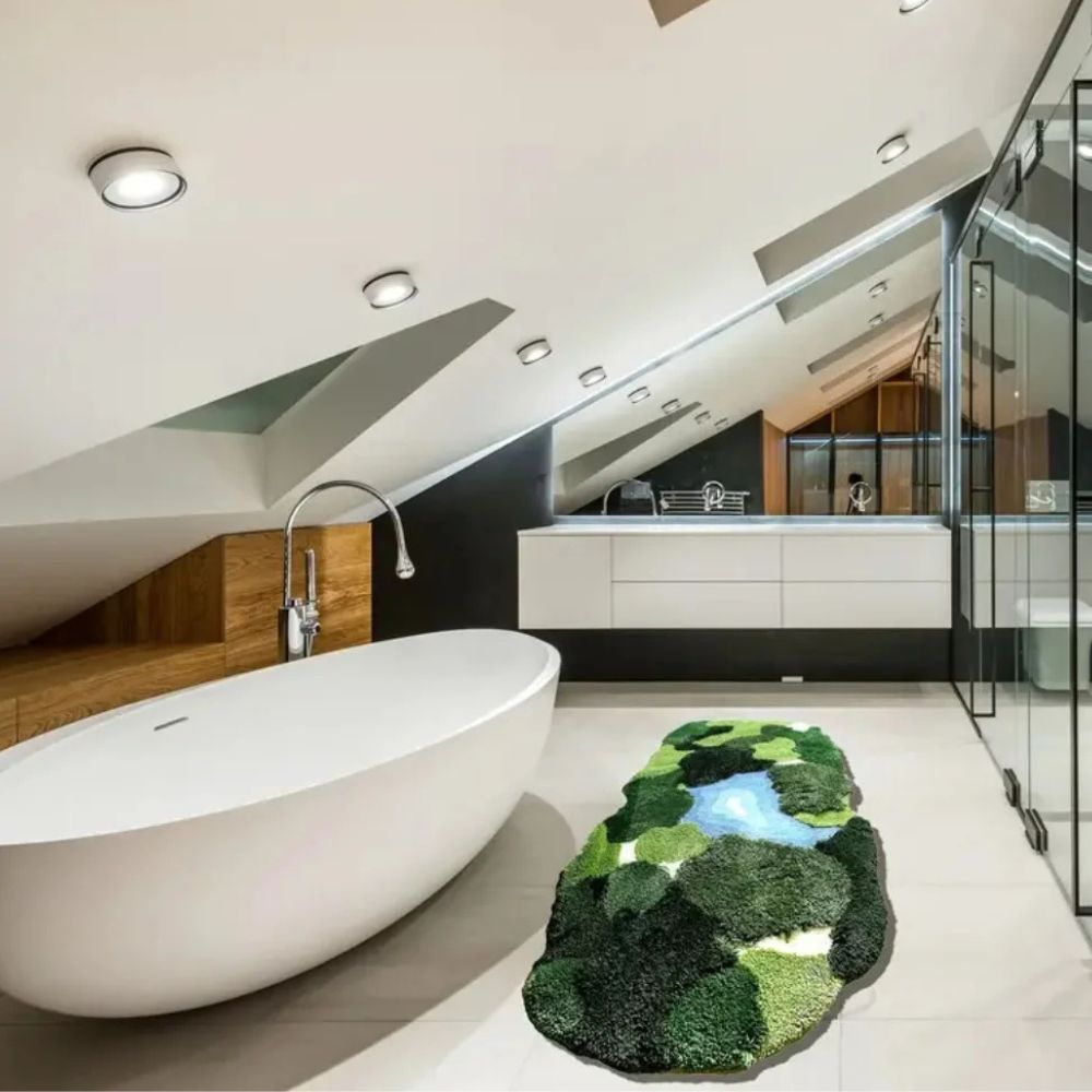 3D Moss Leaf Shaped Rug – Plush Tufted Botanical Bathroom Mat, Non-Slip & Washable