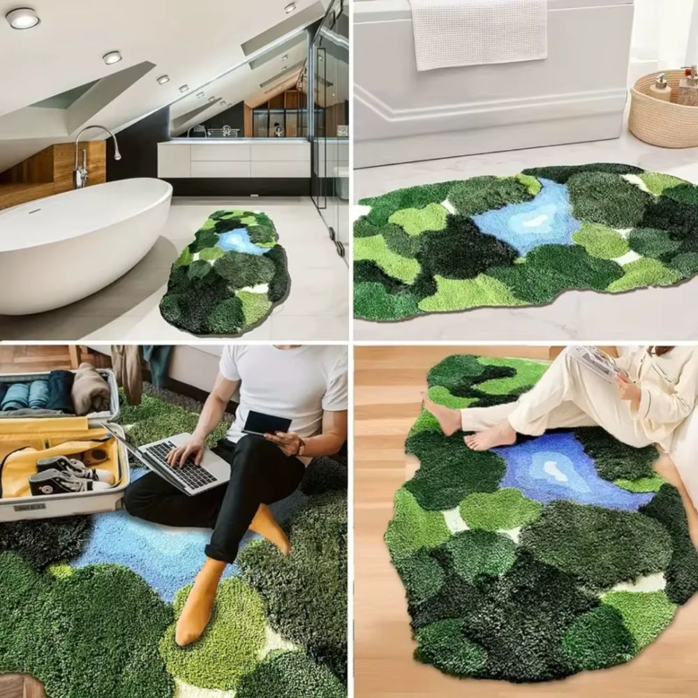 3D Moss Leaf Shaped Rug – Plush Tufted Botanical Bathroom Mat, Non-Slip & Washable