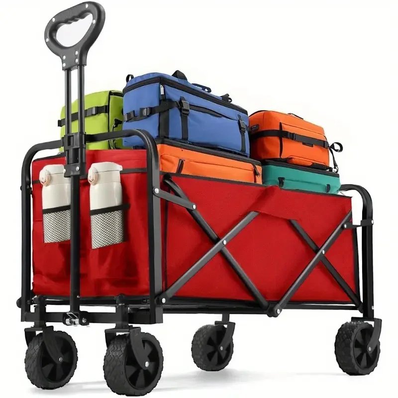 Heavy Duty Collapsible Folding Utility Beach Wagon All Terrain Cart - Red image