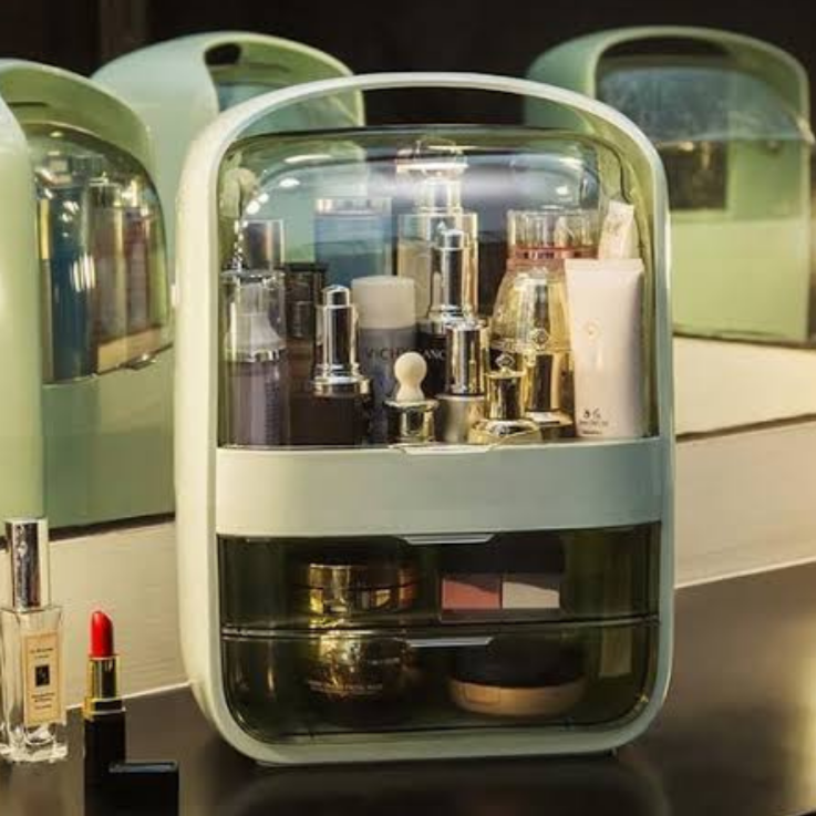 Portable Makeup Brush Drawer Organizer Box - Green image