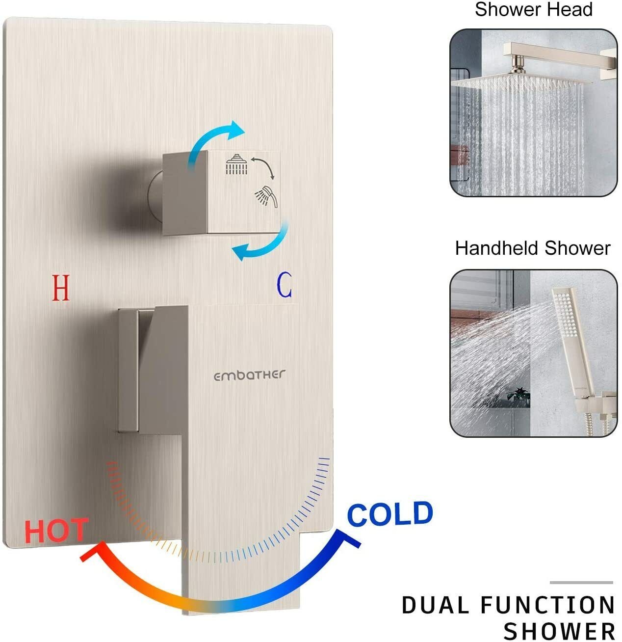 Wall-Mounted Shower Faucet Combo with Rainfall Shower Head and Mixer Valve image 9