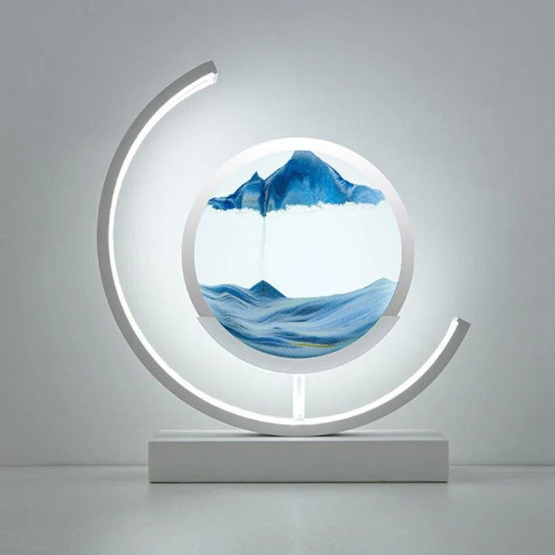 3D Hourglass LED Lamp, Mesmerizing Sand Art for Home Decor - White Moon - Blue image