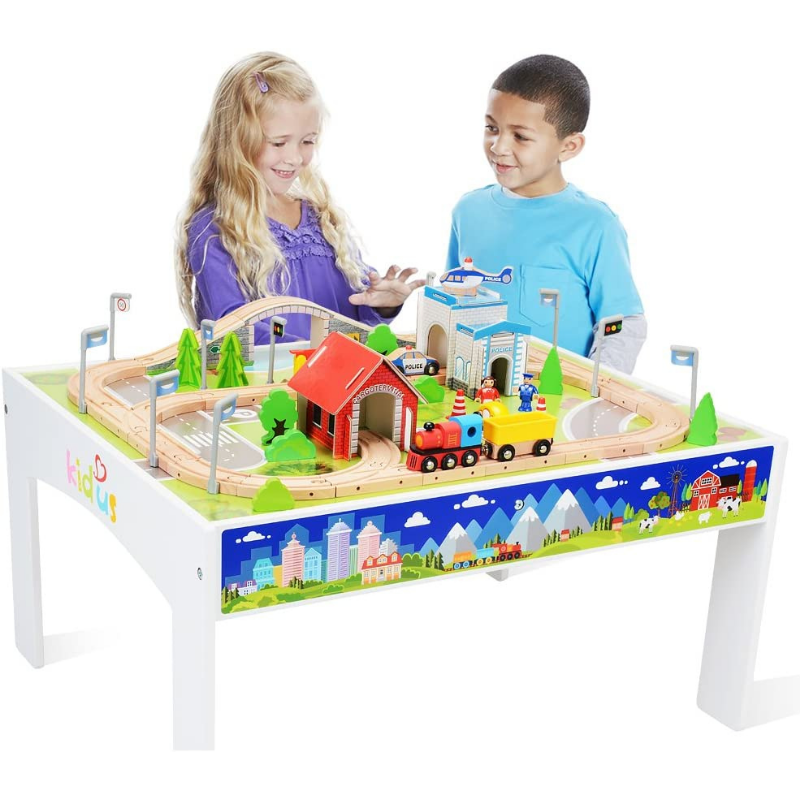 Kids Large Complete Wooden Train Set Table image 0