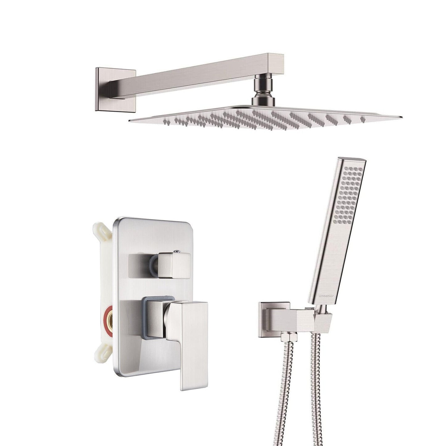 Wall-Mounted Shower Faucet Combo with Rainfall Shower Head and Mixer Valve - Brushed Nickle, 10 inch image