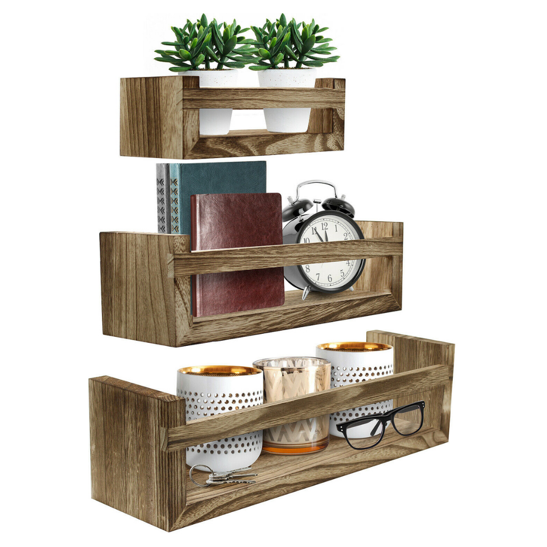Premium Wall Mounted Floating Wooden Rustic Kitchen Shelves image 1