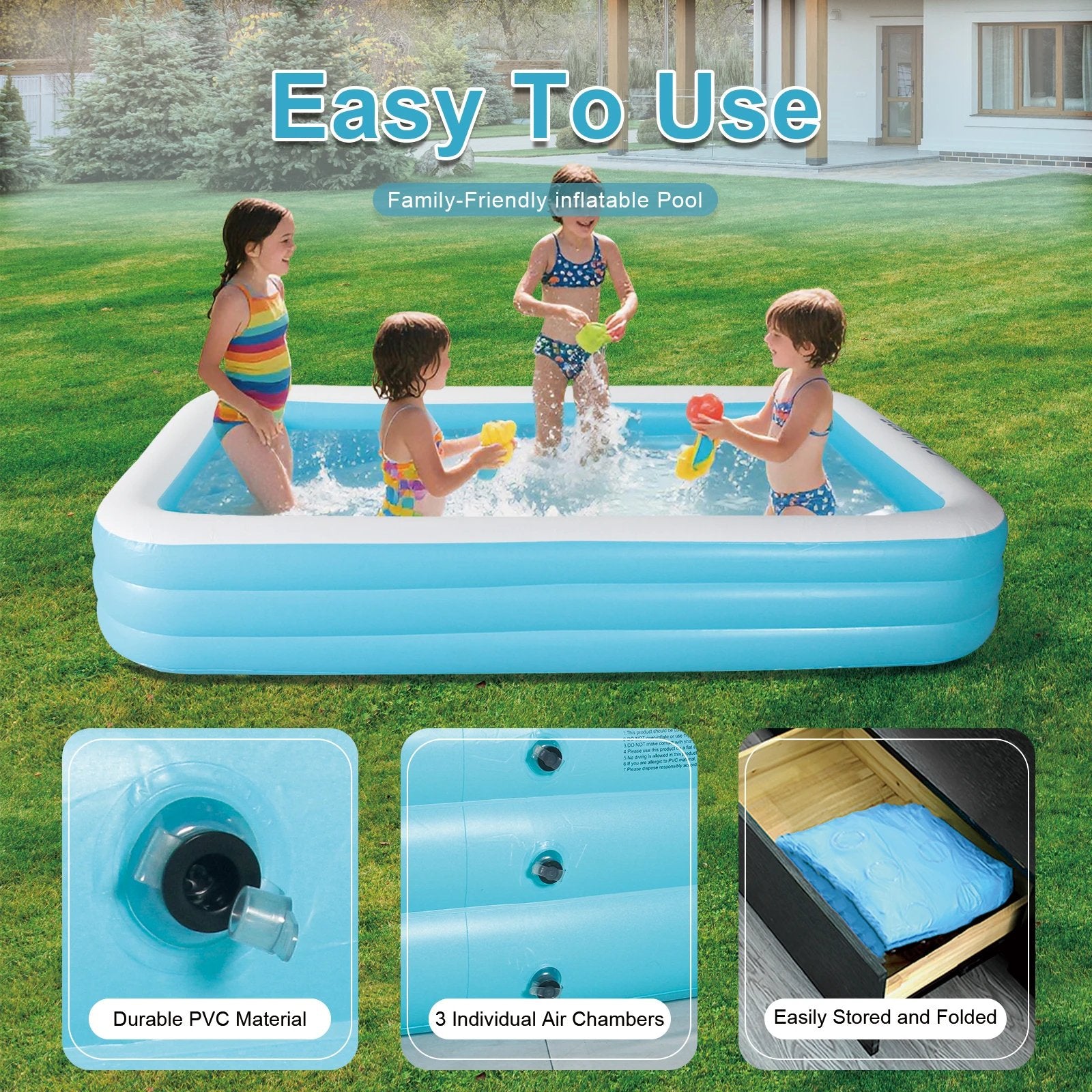 Large Kids Inflatable Blow Up Outdoor Swimming Pool image 5