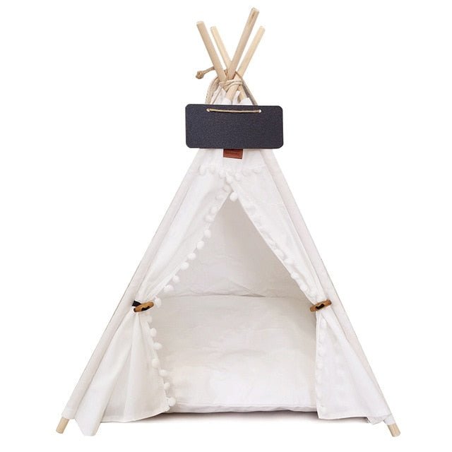 Large Pop Up Pet Dog Teepee Bed Tent - White canvas - ball, 5-corner tent image
