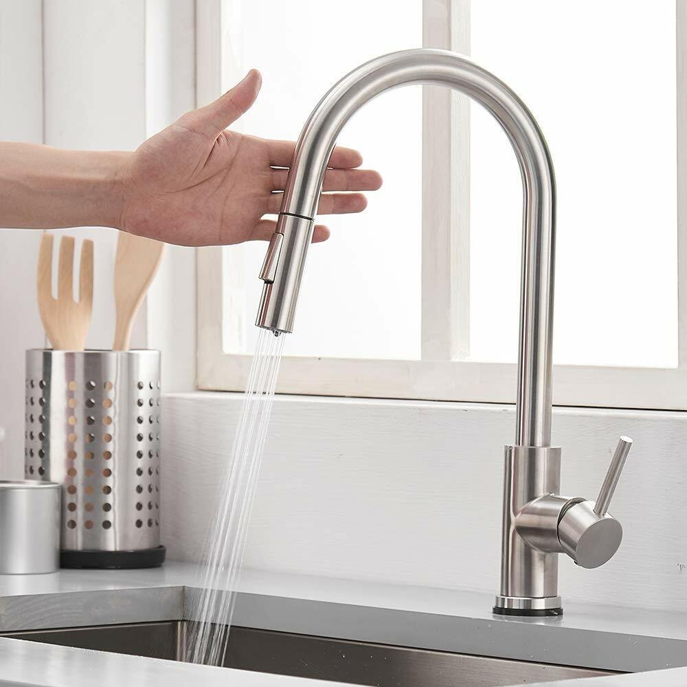 Stainless Touch Kitchen Sink Faucet Pull Out Sprayer Brushed Nickel Mixer Tap image 0