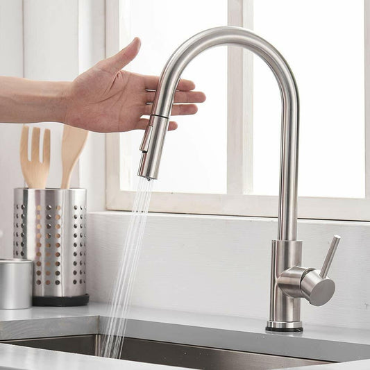 Stainless Touch Kitchen Sink Faucet Pull Out Sprayer Brushed Nickel Mixer Tap image 0