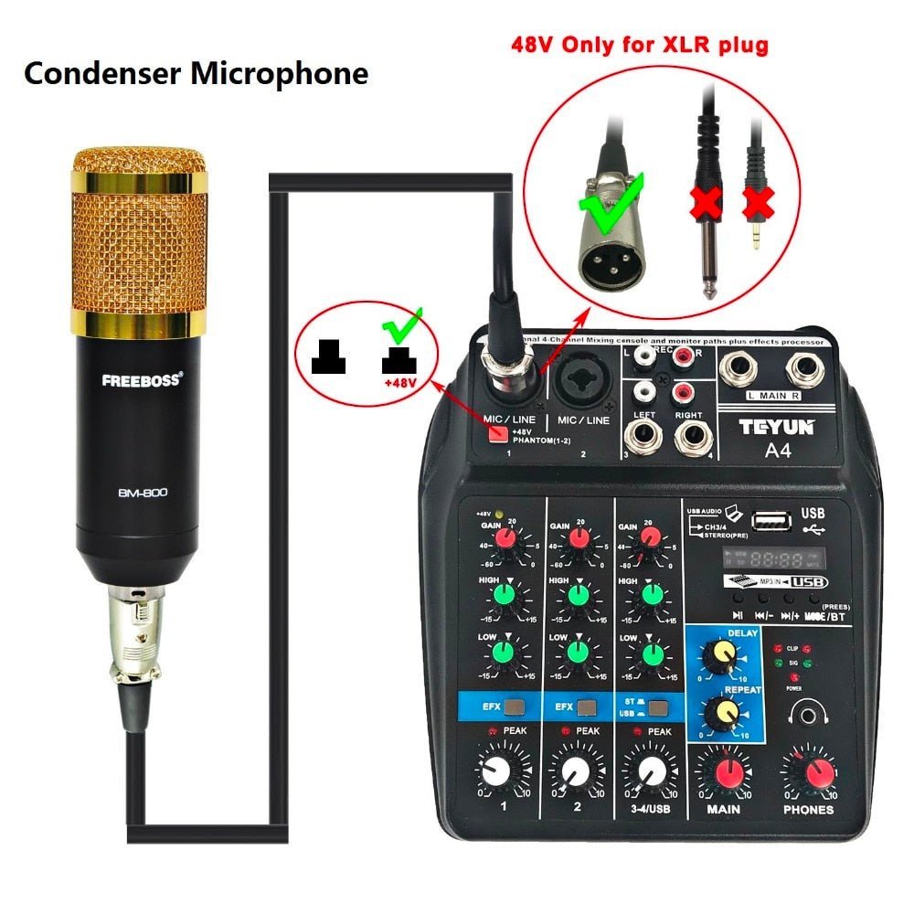 Small Audio Sound Digital Microphone Mixer 48V image 7