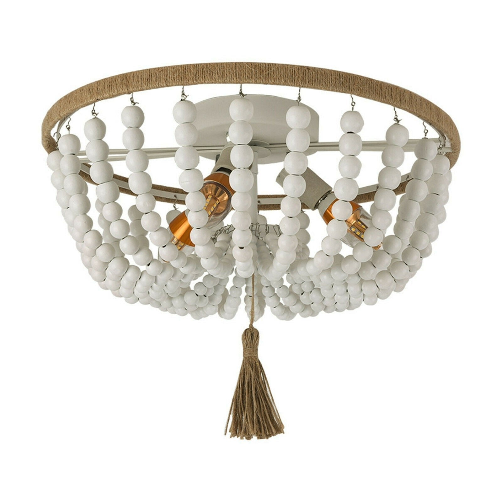 Modern Rustic Wood White Beaded Chandelier Light Fixture image 1
