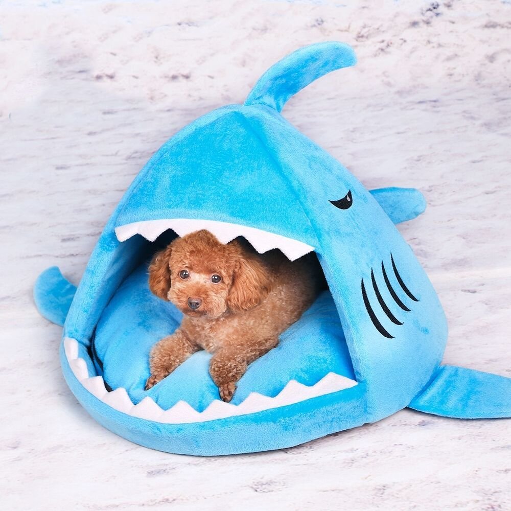 Spacious Pop Up Pet Dog Teepee Bed Tent - Blue Shark only image