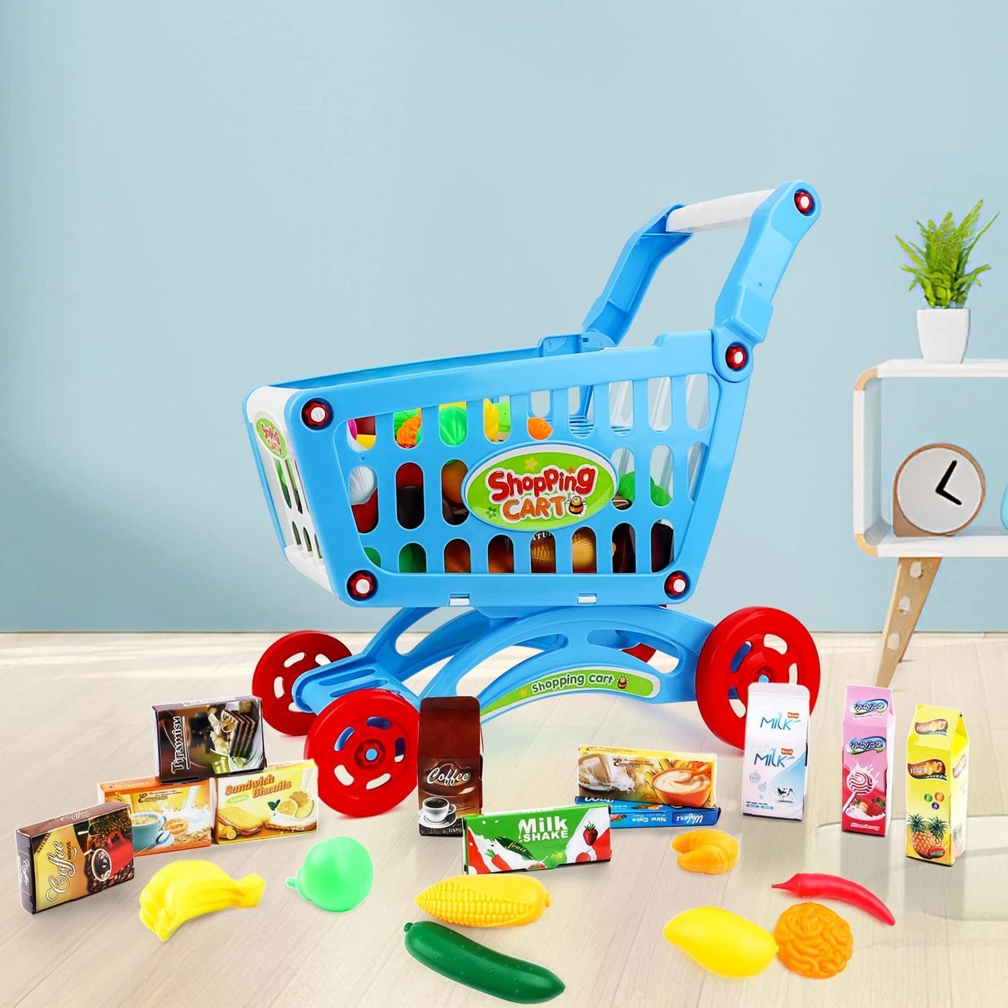 Kids Colorful Play Grocery Shopping Toy Cart image 1