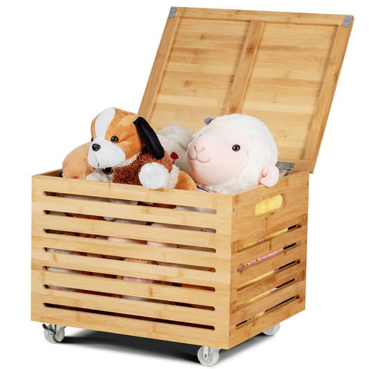 Portable Rolling Large Wooden Toy Storage Chest Box image 0