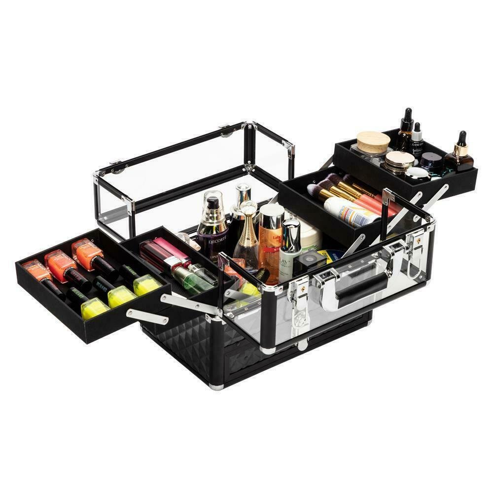 Large Compact Traveling Makeup Organizer Suitcase Box image 7