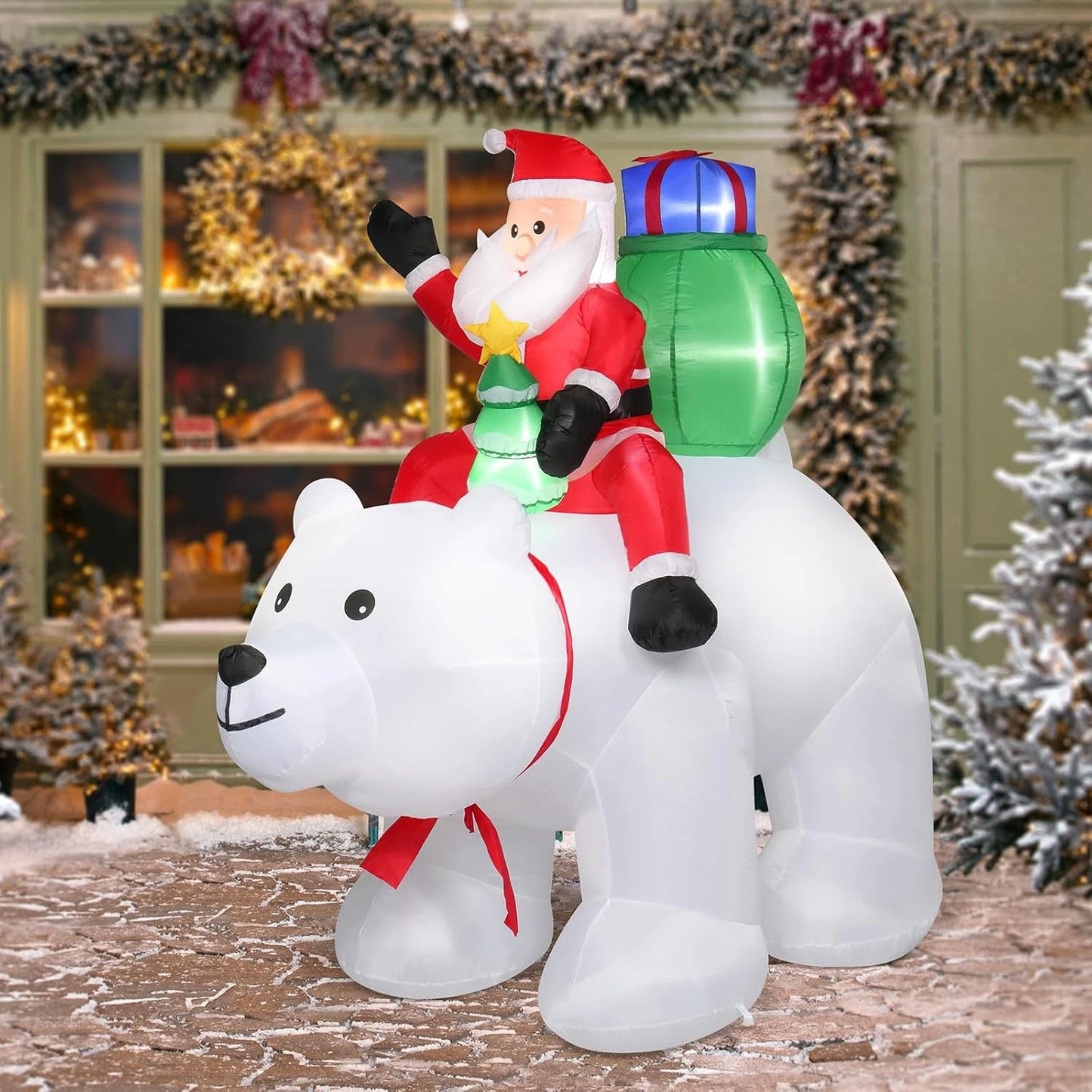 Giant Inflatable Outdoor Christmas Blow Up Santa With Polar Bear 7 Ft image 6