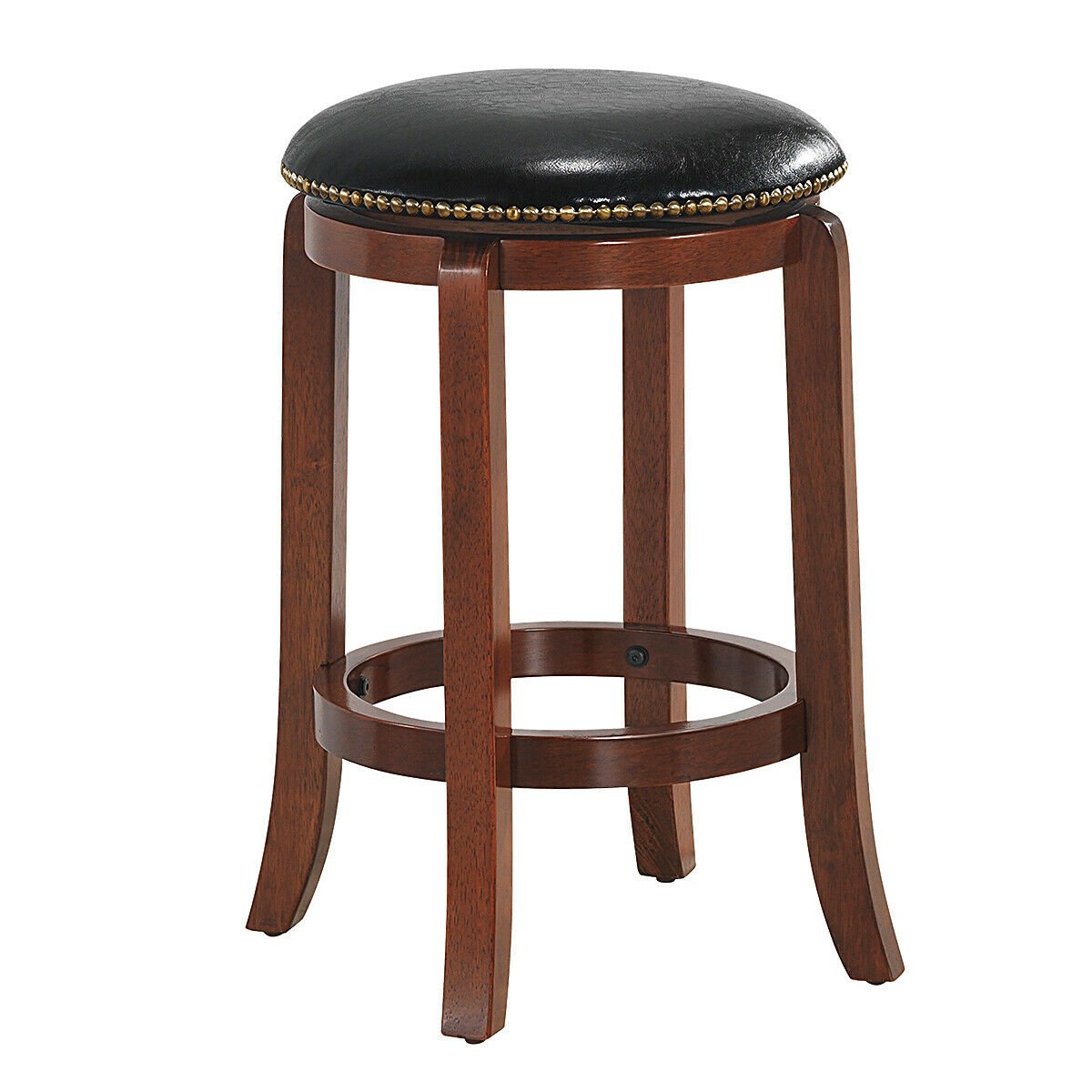 Wooden Rustic Cushioned Leather Counter Bar Stool image 4