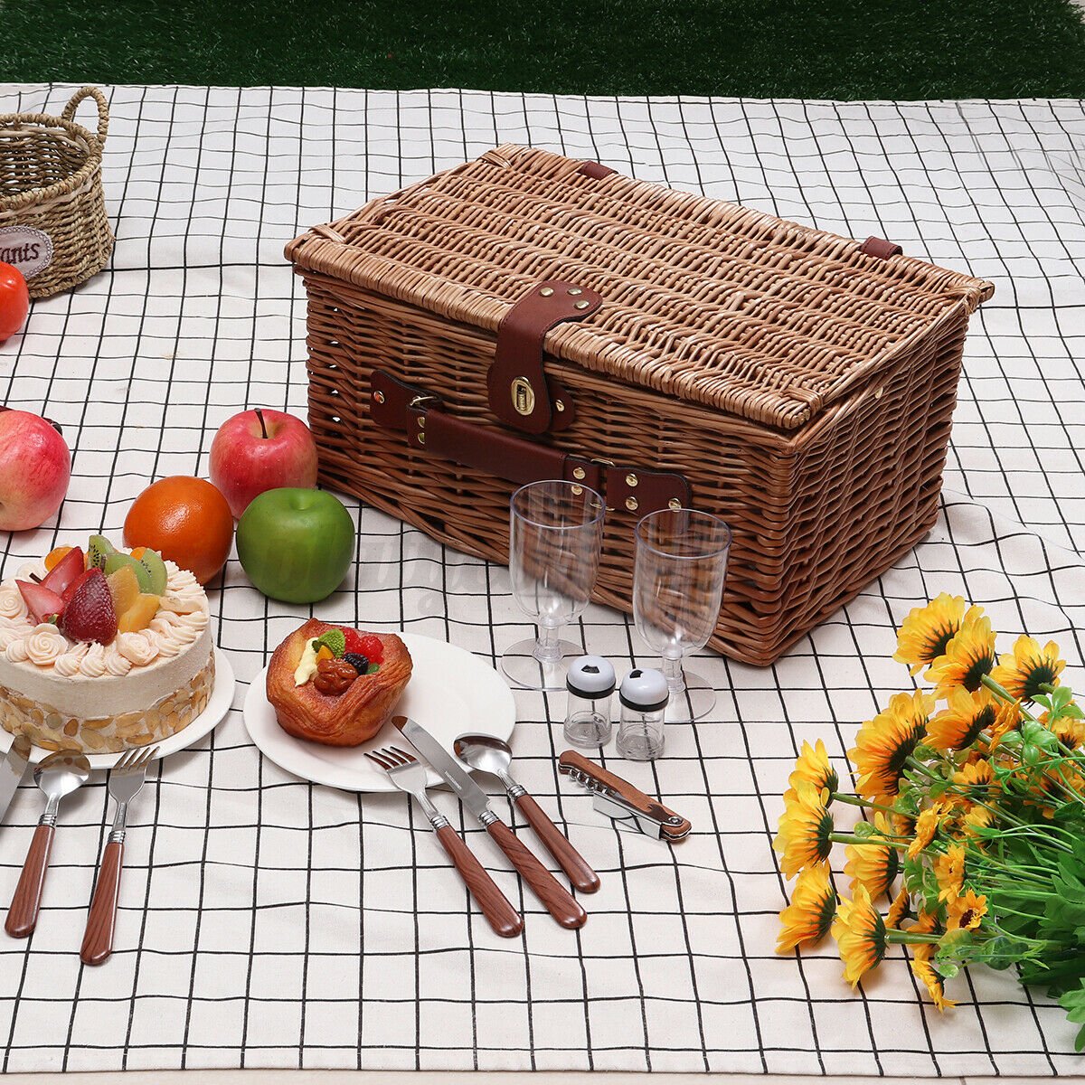 Large Insulated Wicker Picnic Basket Set image 3