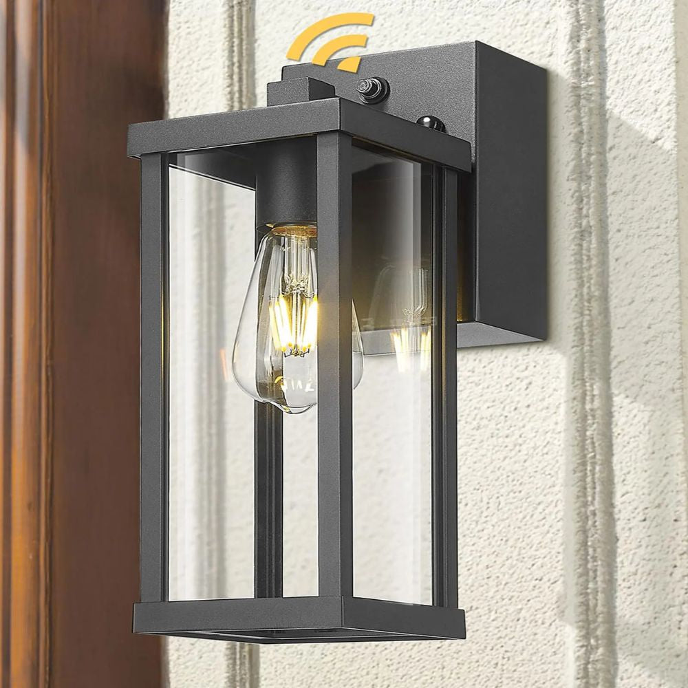 Modern Outdoor Wall Lantern with GFCI Outlet – Weatherproof Dusk-to-Dawn Light