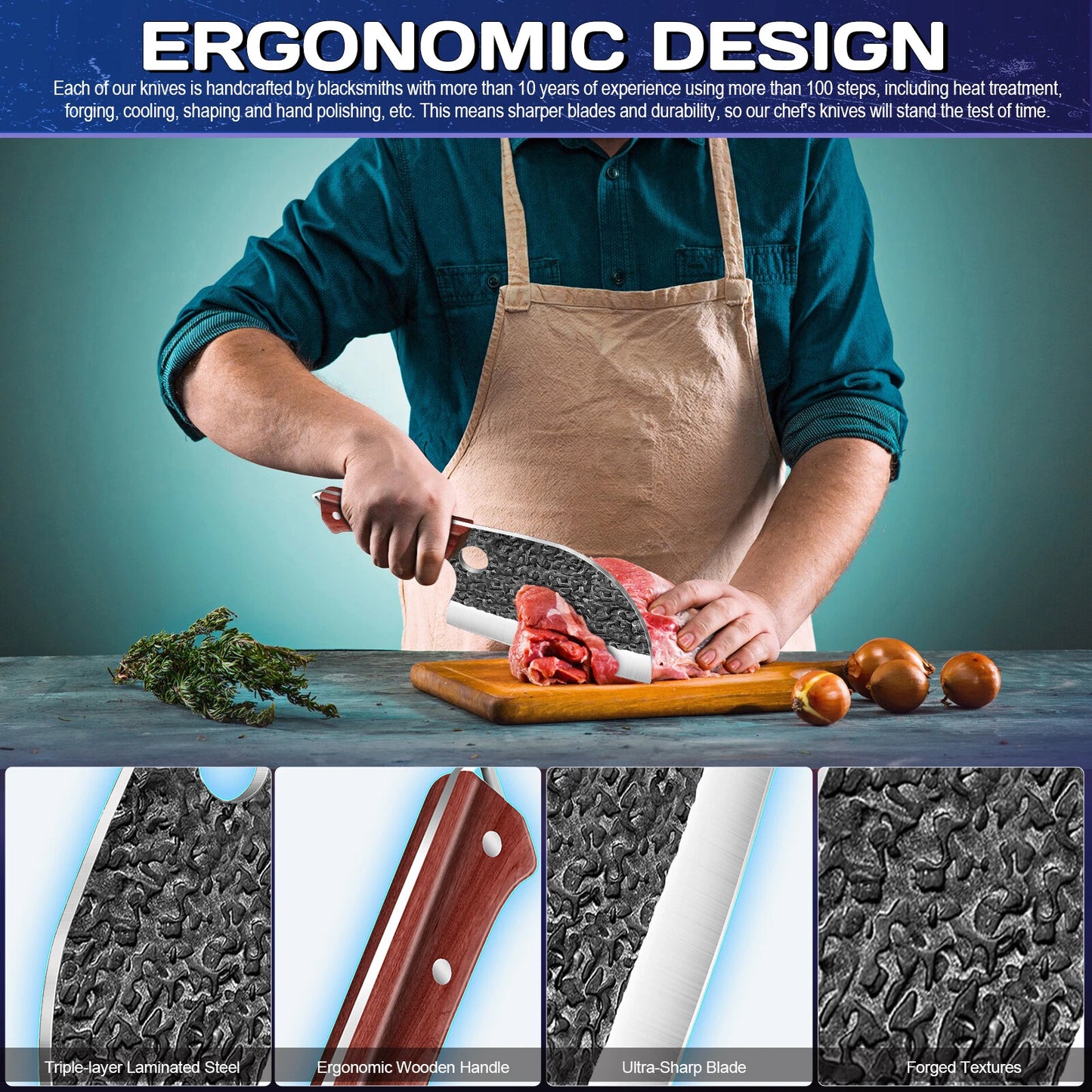 Hand Forged Serbian Meat & Vegetable Cleaver Knife image 2