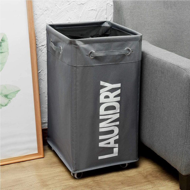 Roller Laundry Hamper Basket Cart With Wheels - Gray image