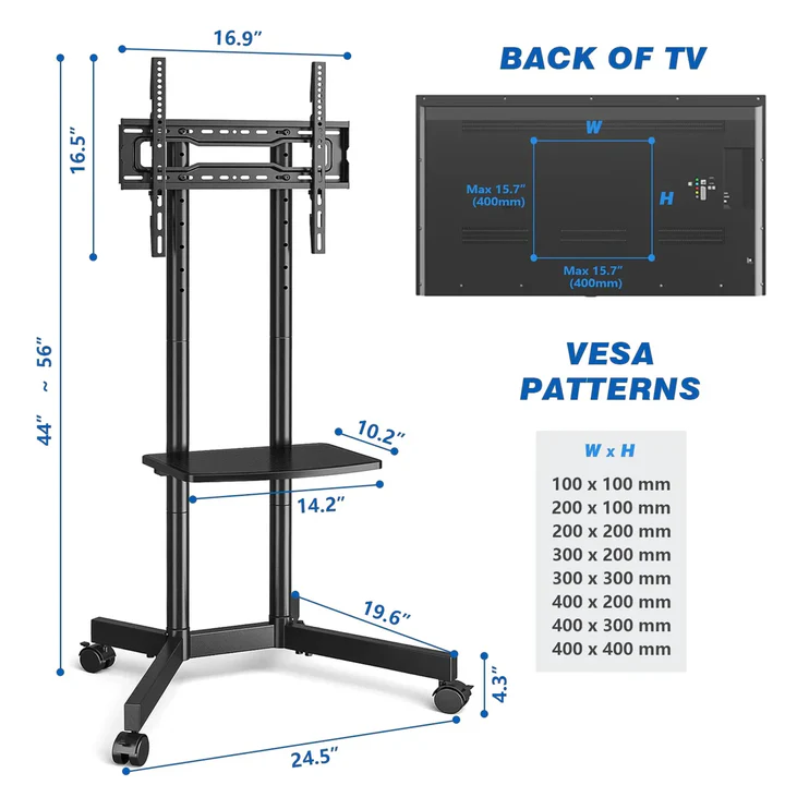 Rolling Tv Stand Mobile Cart With Shelf image 3