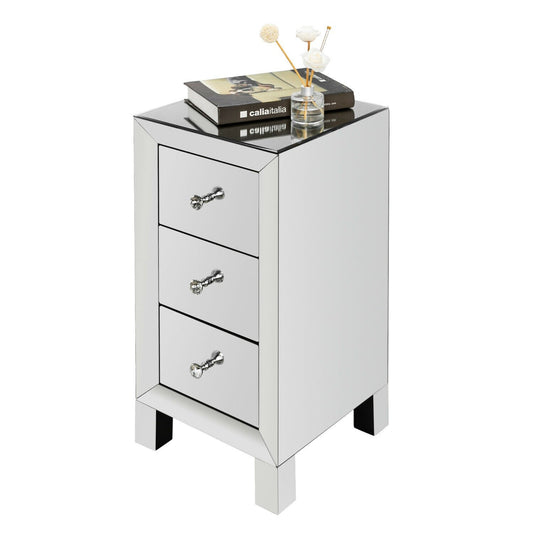 Elegant Three Drawer Silver Mirrored Bedside Nightstand Table image 0