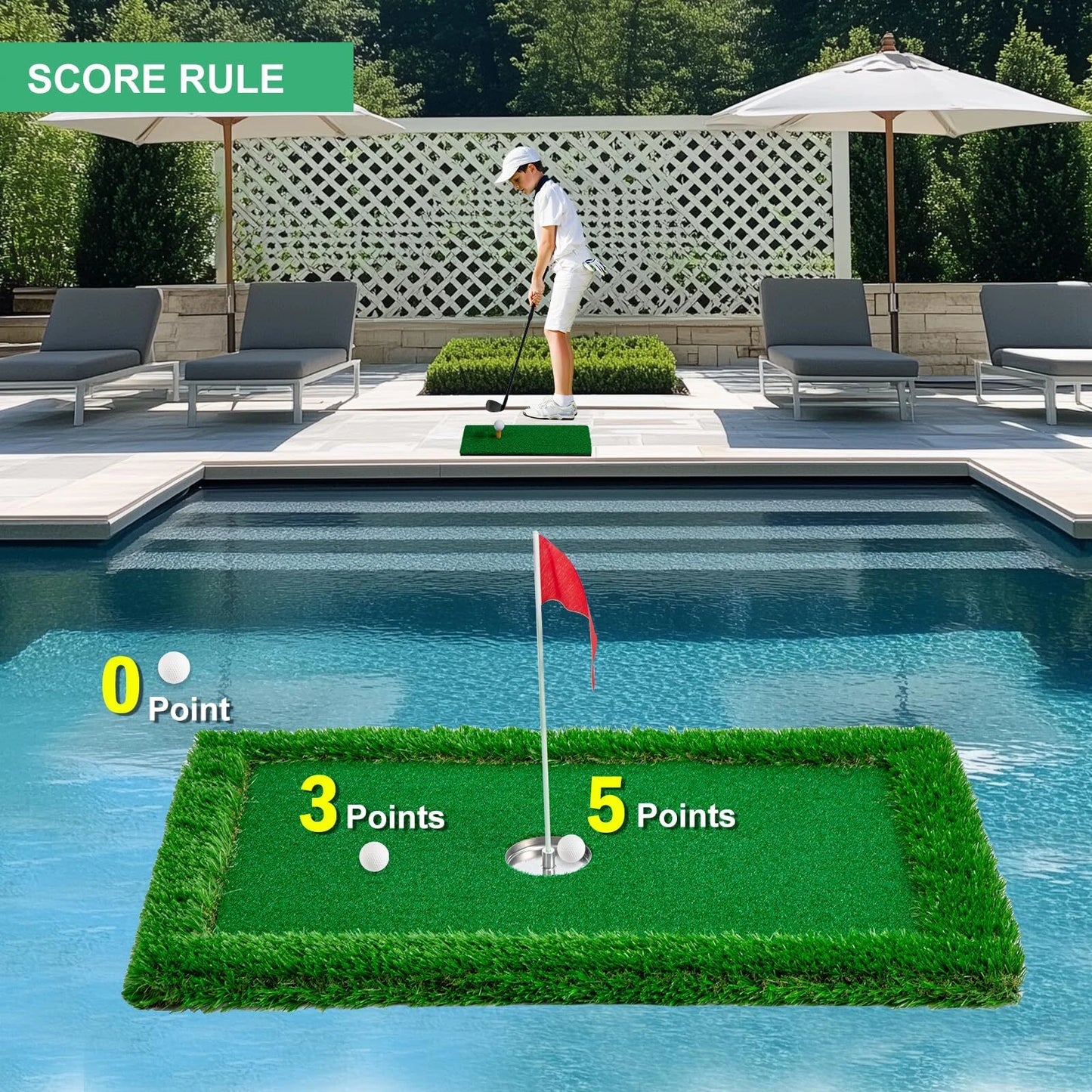 Floating Golf Green for Pool Chipping Green Mat With Ball Retriever image 2