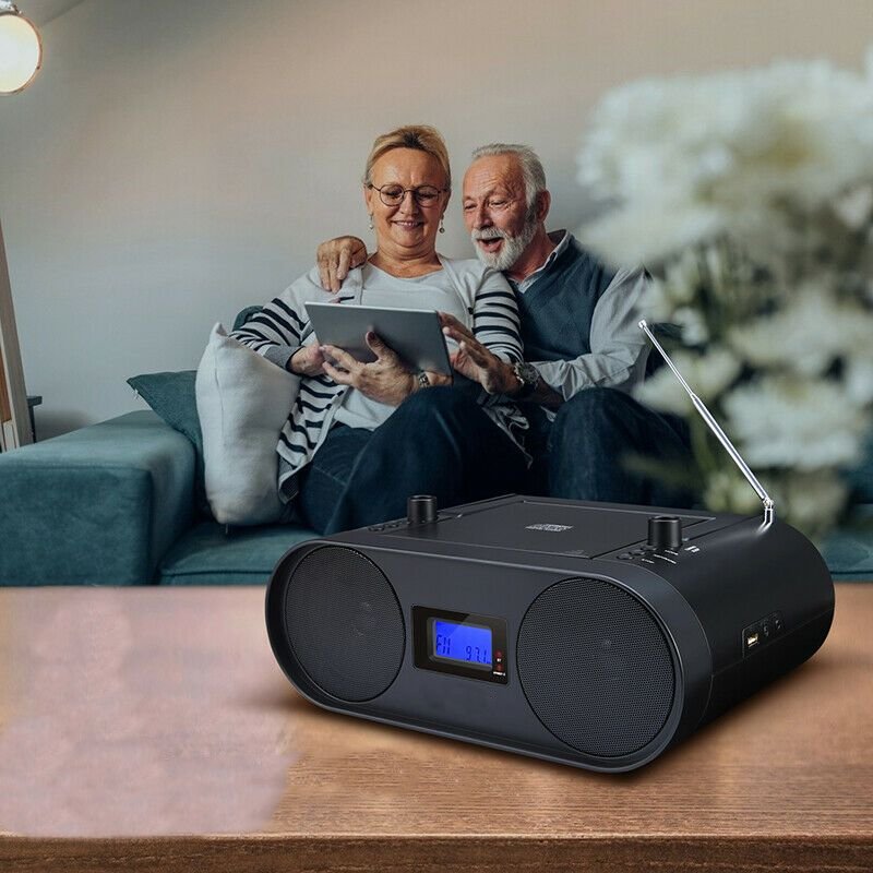 Portable Compact Bluetooth Vintage CD Boombox Radio Speaker image 1