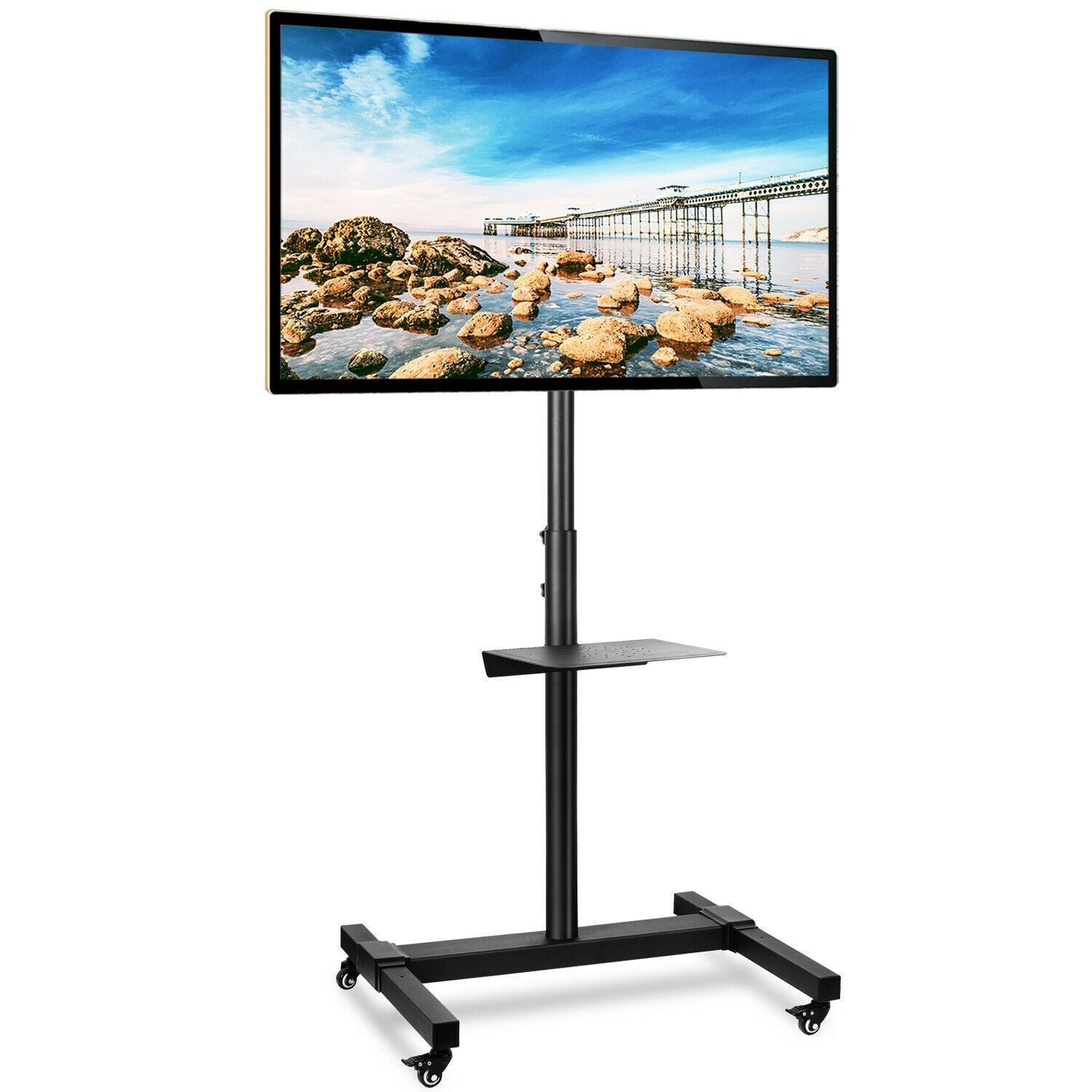Portable Rolling Mobile TV Cart Stand On Wheels image 2