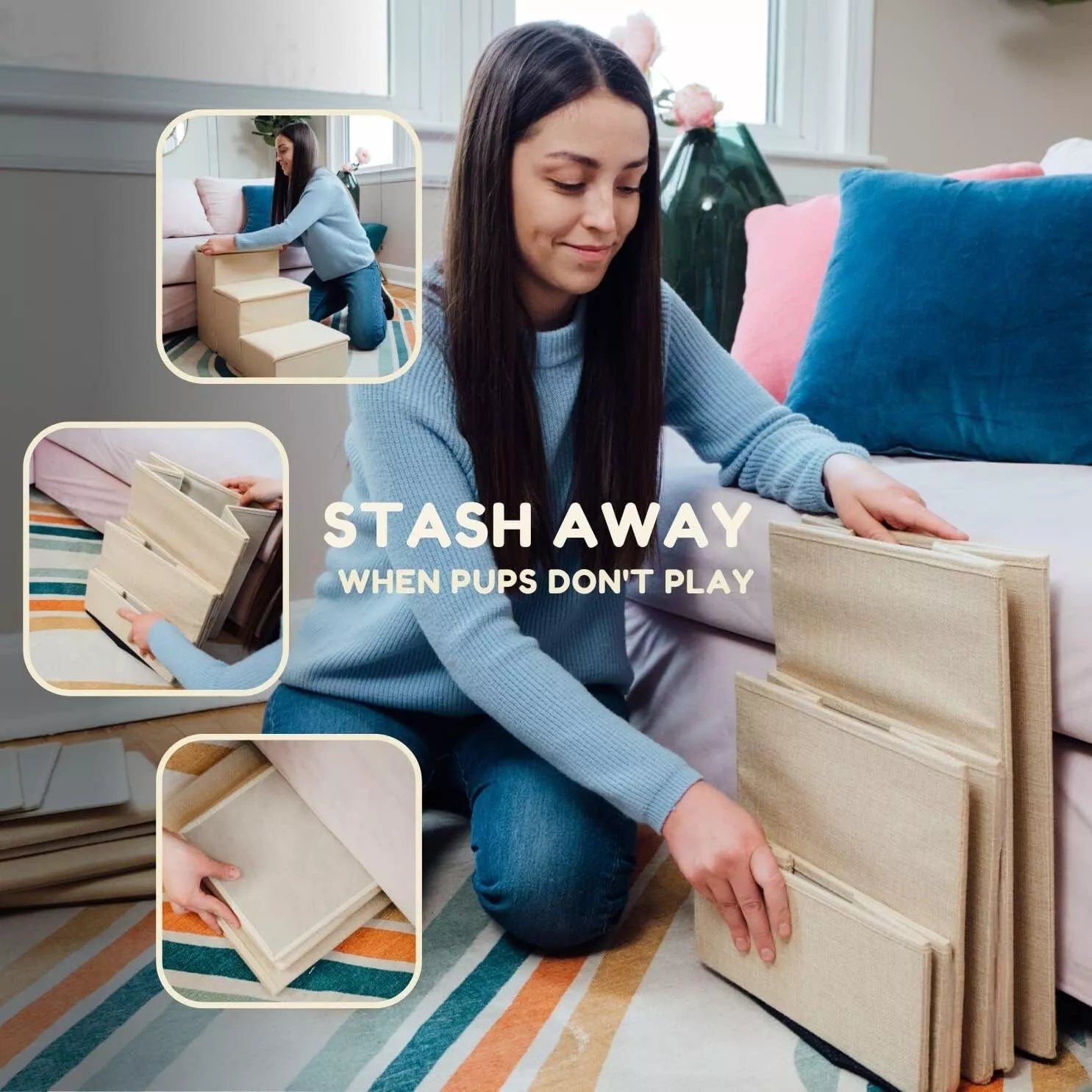 Adjustable Dog Pet Stairs with Storage image 3