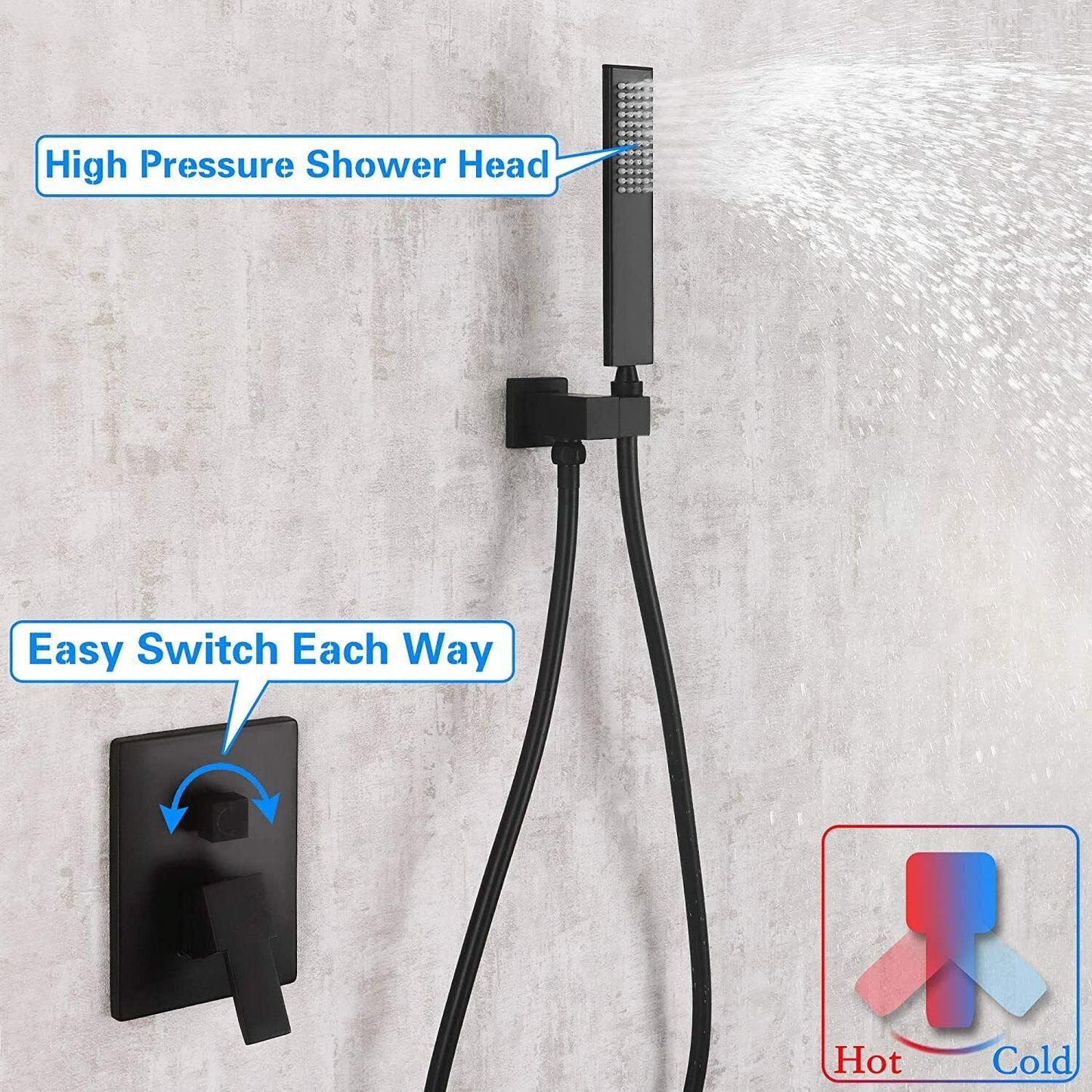 Wall-Mounted Shower Faucet Combo with Rainfall Shower Head and Mixer Valve image 6