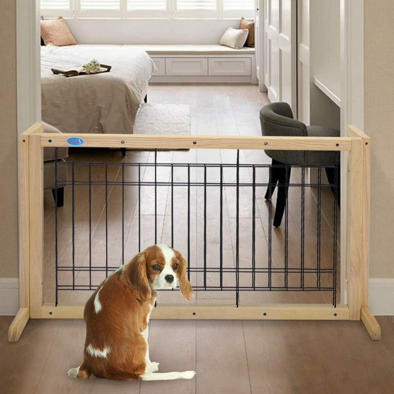 Solid Wood Indoor Freestanding Adjustable Pet Gate 21" image 1