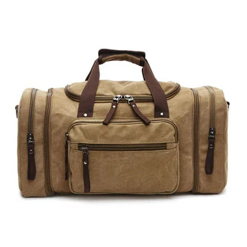 Large Capacity Canvas Travel Bag - khaki image