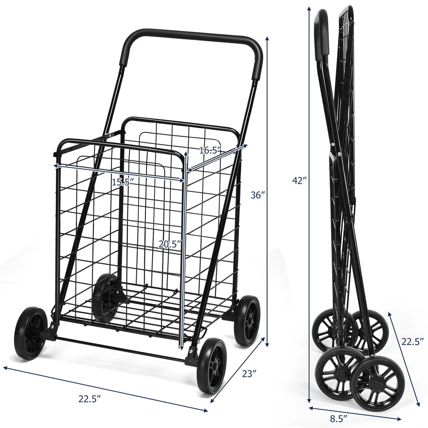 Portable Folding Personal Grocery Shopping Cart With Wheels image 7