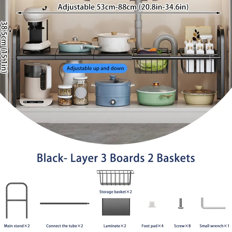 2 Tier Under Sink Organizer Sliding Storage Drawer Kitchen Bathroom Cabinet image 5