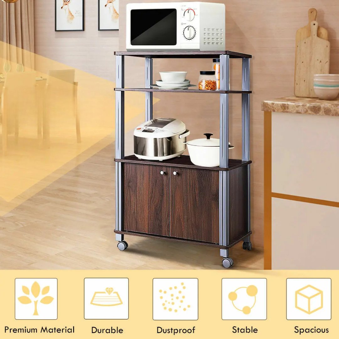 Modern Kitchen Wooden Bakers Rack With Storage Drawers image 3