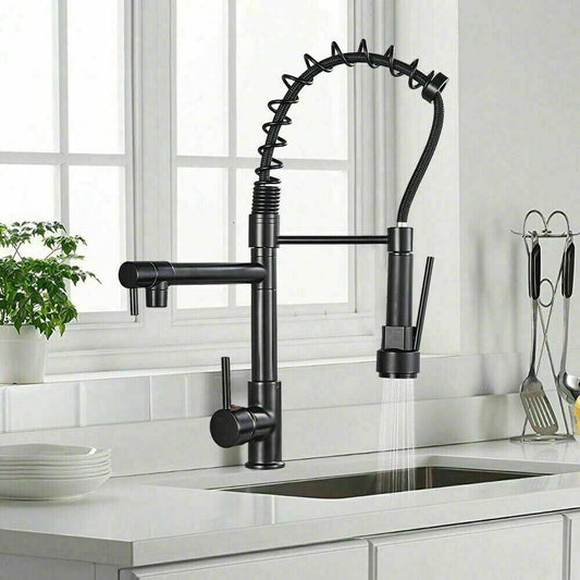 Matte Black Single Handle Pull Down Sprayer Kitchen Faucet with 360° Rotation Mixer Tap image 0