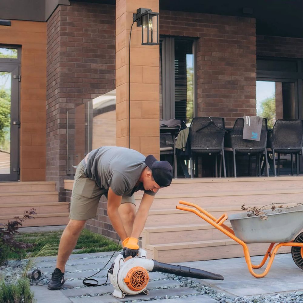 Modern Outdoor Wall Lantern with GFCI Outlet – Weatherproof Dusk-to-Dawn Light