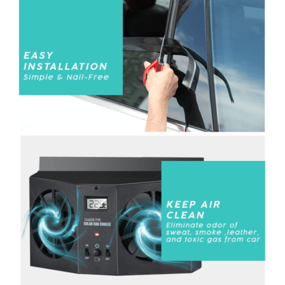 Solar Car Cooling Fan Powered Window Cooler For Interior Ventilation